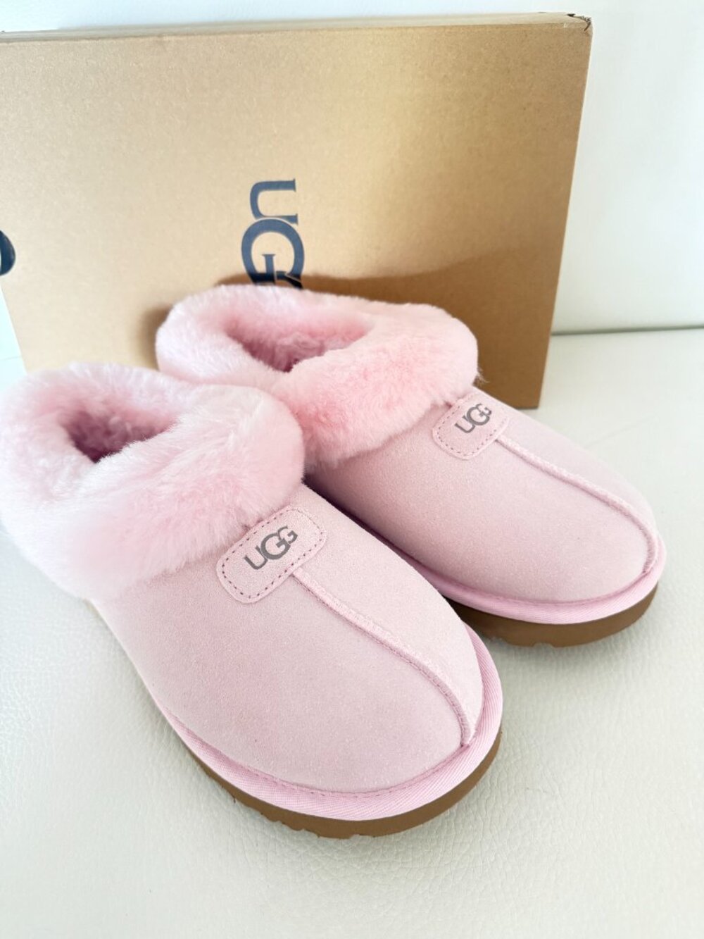 NIB UGG UGGS AUSTRALIA Tazzette Genuine Shearling Collar Slipper pink 8